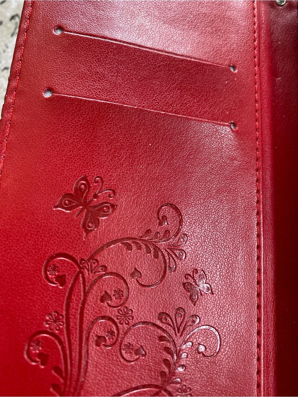 Red Butterfly Leather Embossed Cell Phone Case Cover With Card Holders